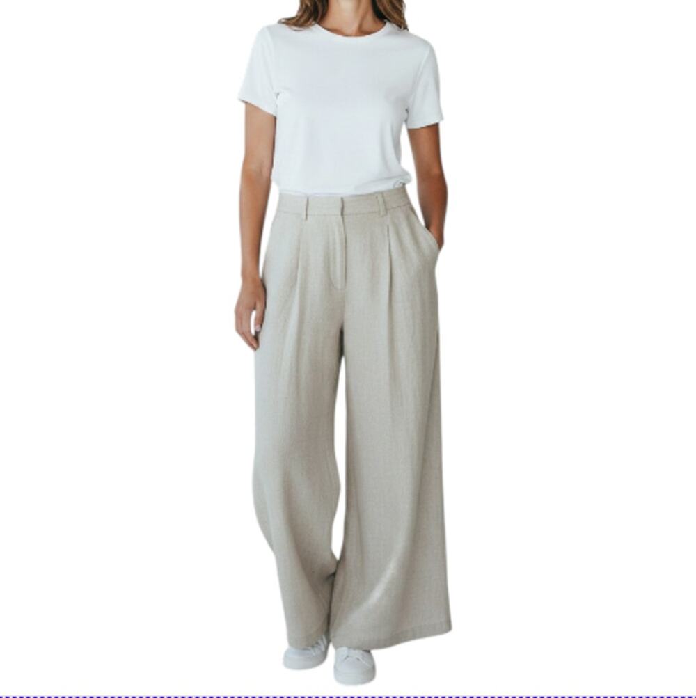 MICHAEL KORS Linen Wide Pant Women Sz10 Natural Cottage Fairy Retro Preppy Boho